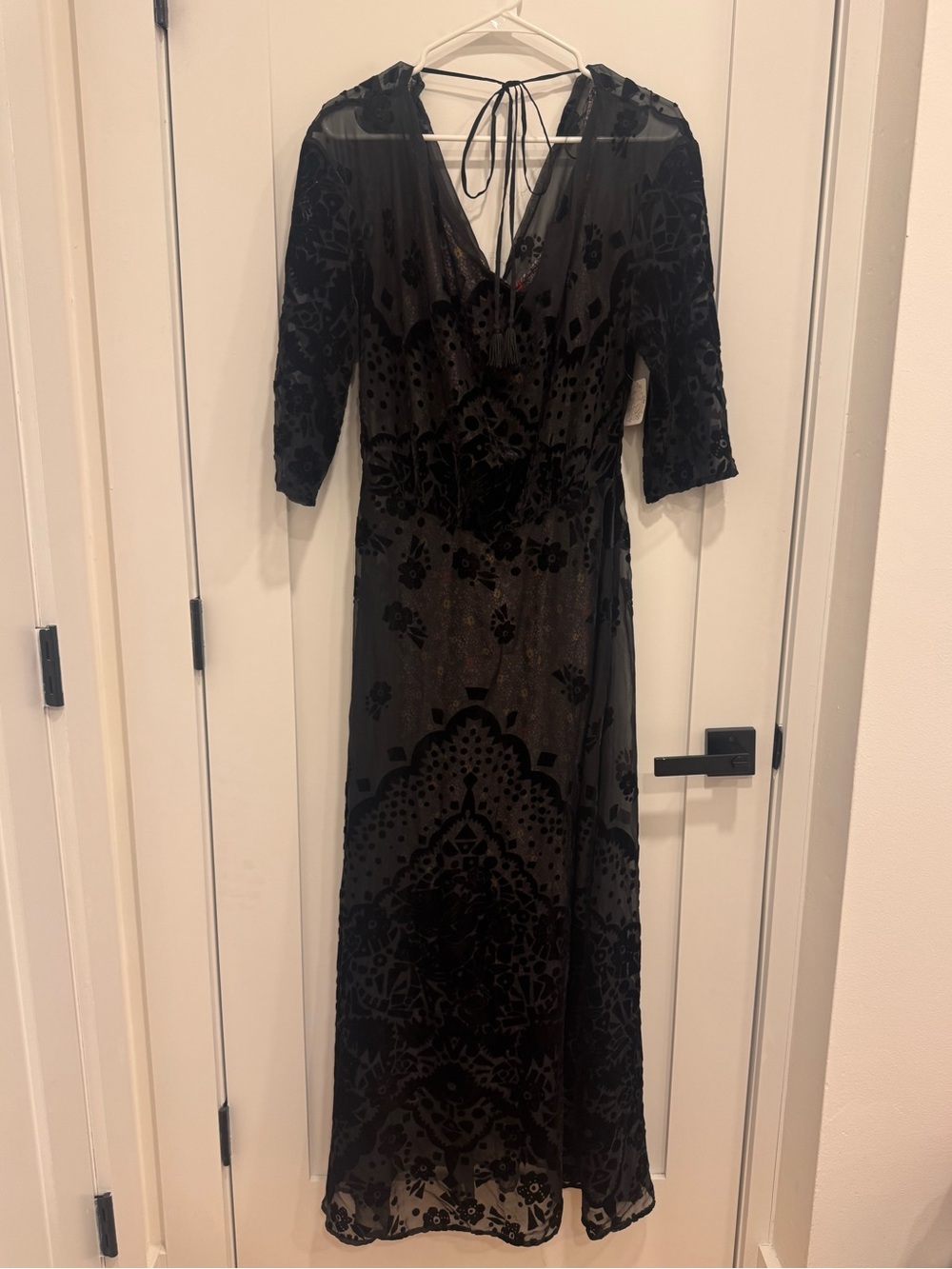 Free People NWT Black Velvet Maxi Dress with Floral Slip